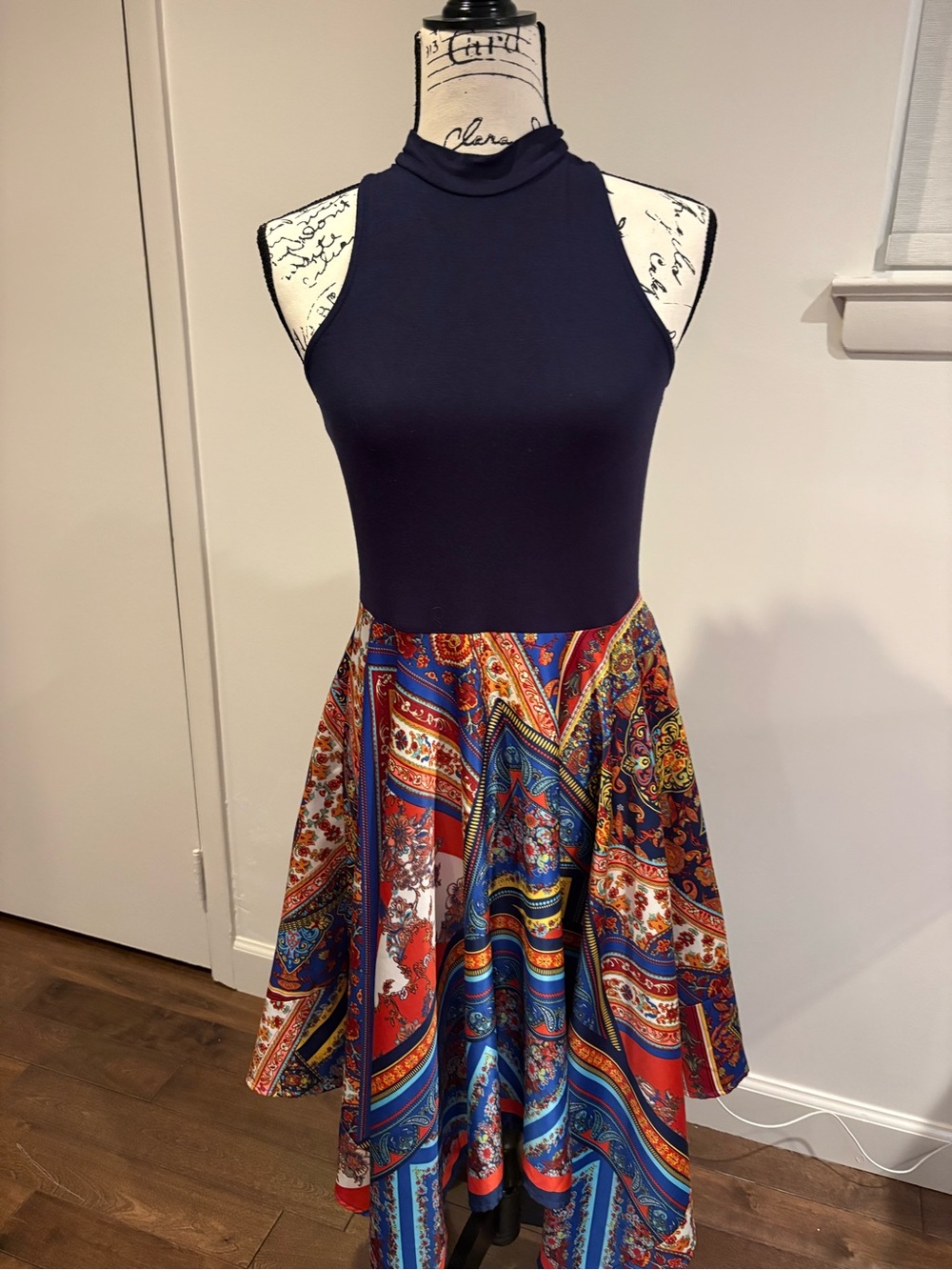 VENUS Navy Top with Black Script Detail